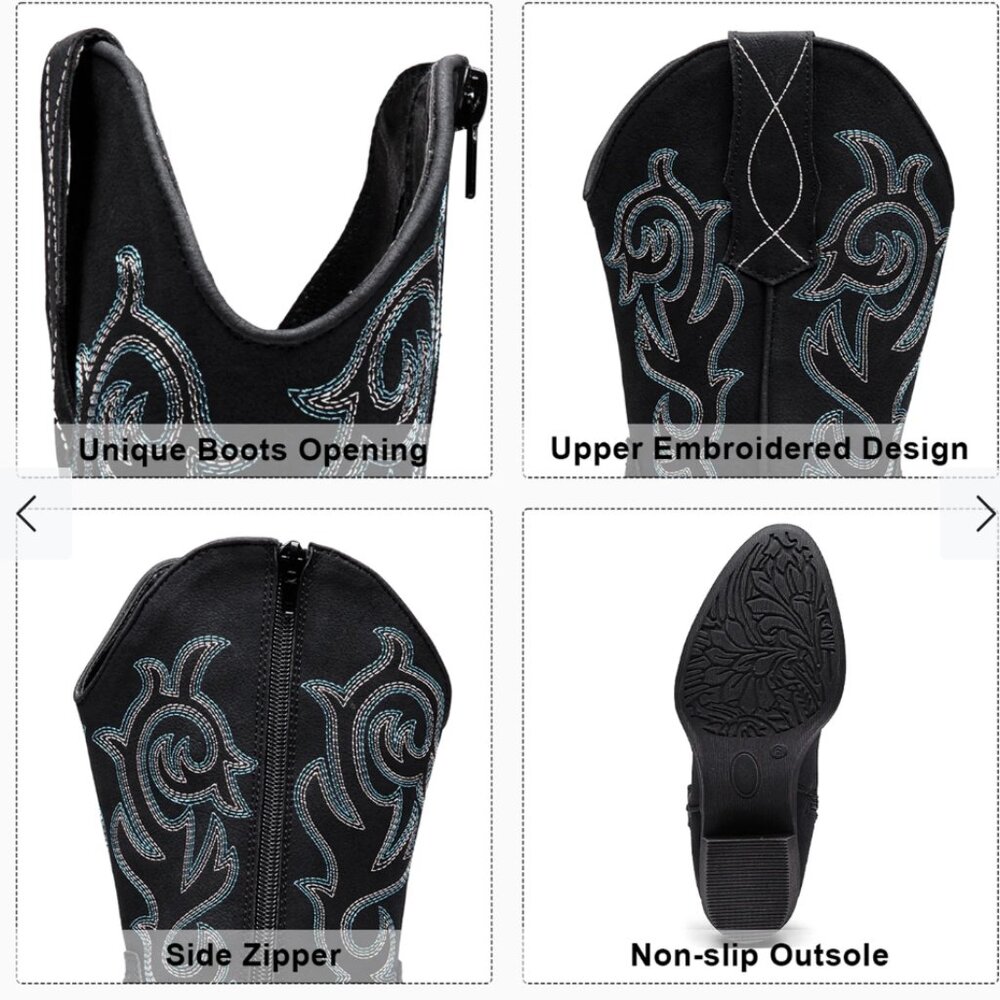 Women's Mid Calf Embroidered Black Cowboy Boots | Size 7 - Picture 3 of 14